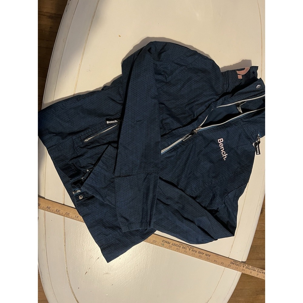 Bench Womens L Blue Jacket Hidden Zipper Hood In Collar Pink Logo